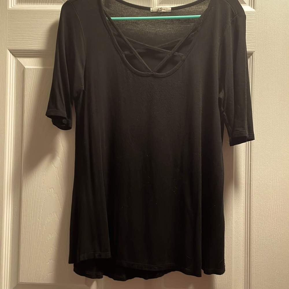 Basic Black Tee with Neckline Details